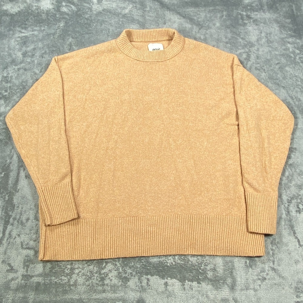 Aerie Sweater Womens Small Pullover Crewneck Beige Oversized Luxe Soft Lagenlook